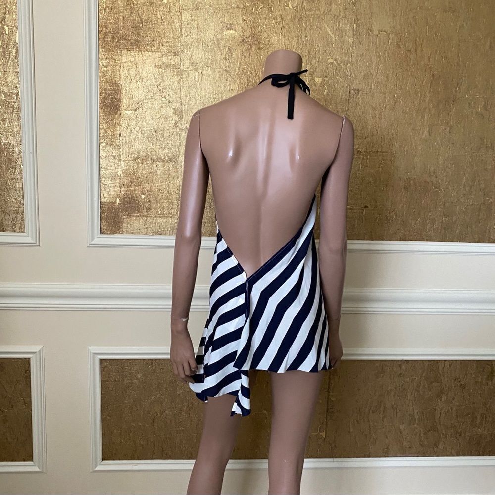 NWT Minkie Y2K blue white strips open back tunic OS - Picture 7 of 12